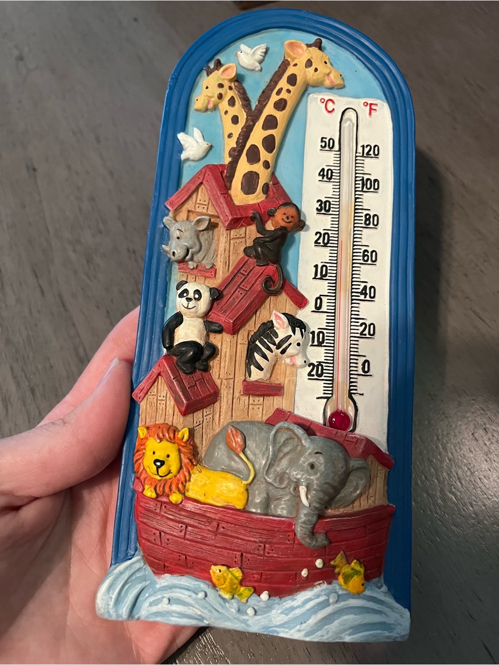 Noah's Ark Animal Thermometer Wall Decor in Blue